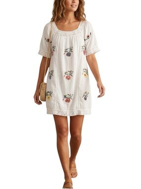 2 Chic Luxe Boho White Multi Floral Embroidered Crochet Shift Dress S/M …